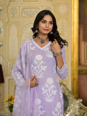 Women Purple Embroidery Viscose Rayon Kurta, Pant And Dupatta Set