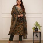 Women Floral Printed Viscose Rayon Green Kurta Pant And Dupatta Set