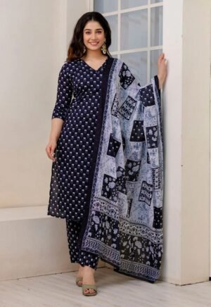 Women Viscose Printed A-Line Kurta And Pant Set With Dupatta