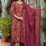 Women Red Embroidery Viscose Rayon Kurta, Pant And Dupatta Set