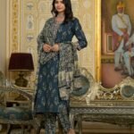 Women Navy Blue Embroidery Viscose Rayon Kurta, Pant And Dupatta Set