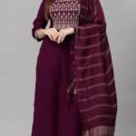 Women Purple Embroidery silk Kurta And Pant Set With Dupatta