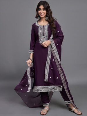 Women Embroidery A-Line Kurta And Pant set with Dupatta