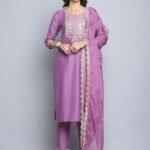 Women Pink Embroidery silk Kurta And Pant Set With Dupatta