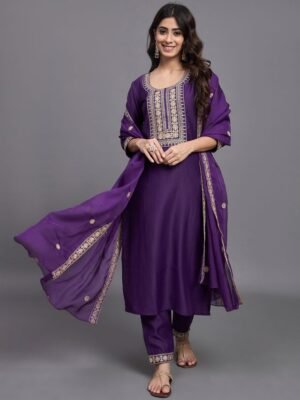 Women Embroidery Straight Kurta And Pant set with Dupatta