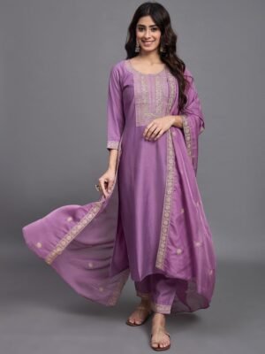 Women Embroidery Straight Kurta And Pant set with Dupatta