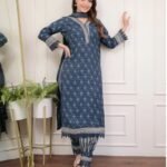 Women Viscose Navy Blue Kurta And Pant Set With Dupatta