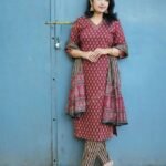 Women Viscose Maroon Straight Kurta And Pant Set With Dupatta