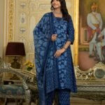 Women Blue Embroidery Viscose Rayon Kurta, Pant And Dupatta Set