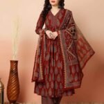 Women Viscose A-Line Red Kurta And Pant Set With Dupatta