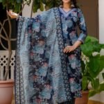 Women Viscose Blue A-Line Kurta And Pant Set With Dupatta