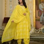 Women Yellow Embroidery Viscose Rayon Kurta, Pant And Dupatta Set