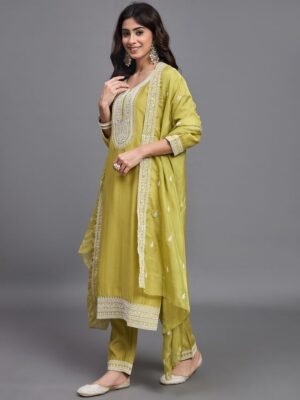 Women Embroidery A-Line Kurta And Pant set with Dupatta