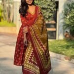 Women Viscose Printed Red Kurta And Pant Set With Dupatta