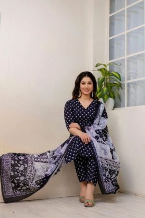 Women Viscose Printed A-Line Kurta And Pant Set With Dupatta