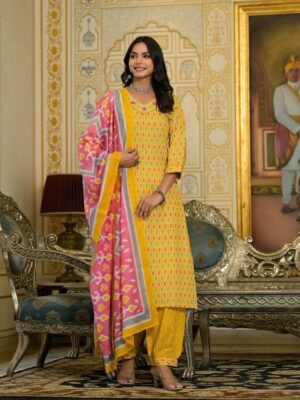 Women Orange Embroidery Viscose Rayon Kurta, Pant And Dupatta Set