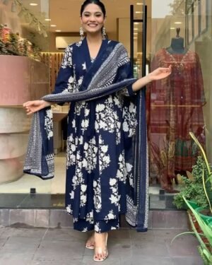 Women Viscose Blue Straight Kurta And Pant Set With Dupatta