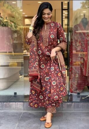 Women Viscose Maroon A-Line Kurta And Pant Set With Dupatta - Copy