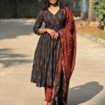 Women Viscose Black Anarkali Kurta And Pant Set With Dupatta