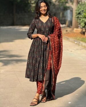 Women Viscose Black Anarkali Kurta And Pant Set With Dupatta