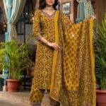 Women Yellow Embroidery Viscose Rayon Kurta, Pant And Dupatta Set