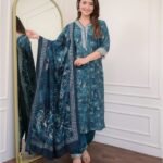 Women Morepeach Embroidery Viscose Rayon Kurta, Pant And Dupatta Set