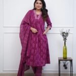 Women Pink Anarkali Kurta And Pant Set With Dupatta