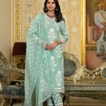 Women Green Embroidery Viscose Rayon Kurta, Pant And Dupatta Set