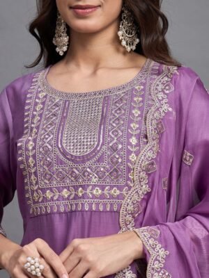 Women Pink Embroidery silk Kurta And Pant Set With Dupatta