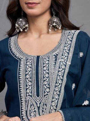 Women Embroidery A-Line Kurta And Pant set with Dupatta