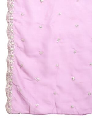 Women Pink Embroidery silk Kurta And Pant Set With Dupatta