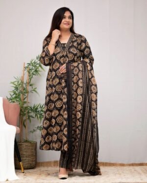 Women Black Kurta And Pant Set With Dupatta