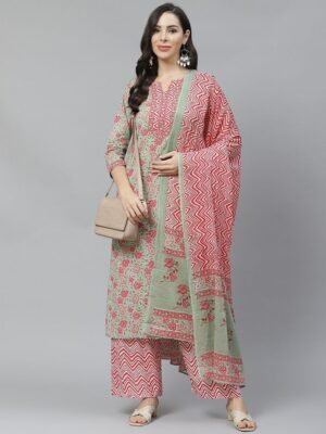 Women Viscose Printed A-Line Kurta And Pant Set With Dupatta