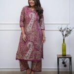 Women Printed Viscose Rayon Maroon Kurta & Pant Set