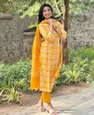 Women Viscose Yellow Straight Kurta And Pant Set With Dupatta