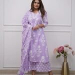 Women Viscose Printed Anarkali Kurta And Pant Set With Dupatta