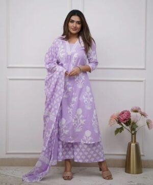 Women Viscose Printed Anarkali Kurta And Pant Set With Dupatta