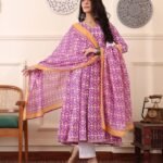 Women Viscose White Anarkali Kurta And Pant Set With Dupatta