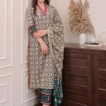 Women Viscose Light Green Kurta And Pant Set With Dupatta